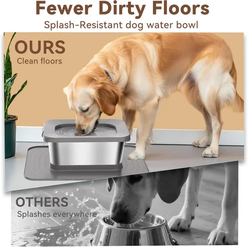 Miniatura 5 de Tazón de agua para perros de 10L sin derrames, 2.6 galones de acero inoxidable sin salpicaduras, tazón grande para perros con alfombrilla Gris