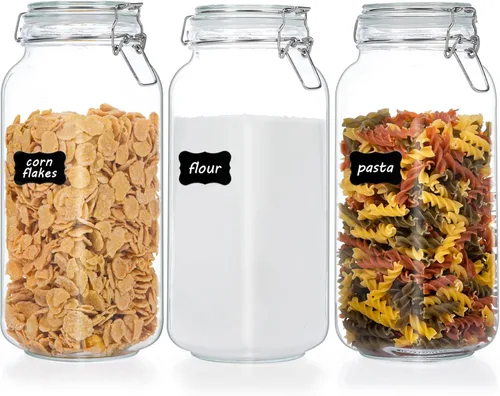Vtopmart Tarros de vidrio para almacenamiento de alimentos de 78 onzas con tapas de abrazadera herméticas, paquete de 3 recipientes grandes de