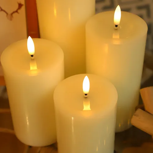Miniatura 4 de Lezonic Velas LED de color marfil sin llama con temporizador remoto, paquete de 4 velas parpadeantes, diseño de grasa, pilar de cera real