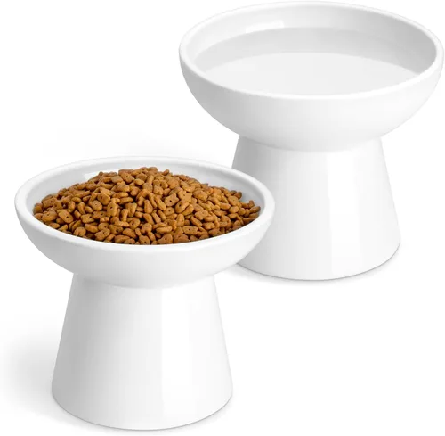 vancasso Paquete de 2 cuencos elevados para gatos, platos elevados de cerámica para alimentos y agua para gatos con 5.1 pulgadas de altura y 6.2