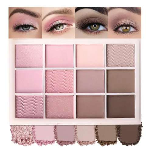 Miniatura 14 de SUAKE Paleta de sombras de ojos rosa nude, mate y brillante, alta pigmentación, 12 colores marrón y morado para maquillaje de ojos, paleta de 01#