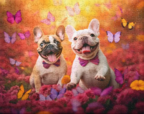 Miniatura 5 de Superb Home Adorable rompecabezas de 2 perros Bulldog Francés Persecución Mariposas 252 piezas Rompecabezas de mejores amigos, hermanos, parejas