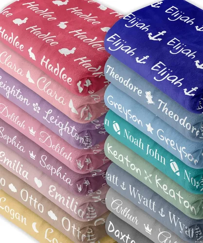 Miniatura 9 de Mantas de bebé personalizadas para niñas y niños con nombre e icono personalizado, regalos personalizados para bebés, niños pequeños, mantas de bebé