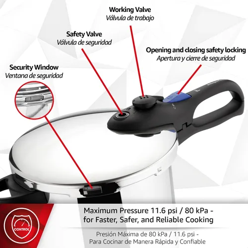 Miniatura 8 de MAGEFESA Favorit - Olla a presión de acero inoxidable de 6.3 cuartos de galón, compatible con inducción, funciona en todas las estufas