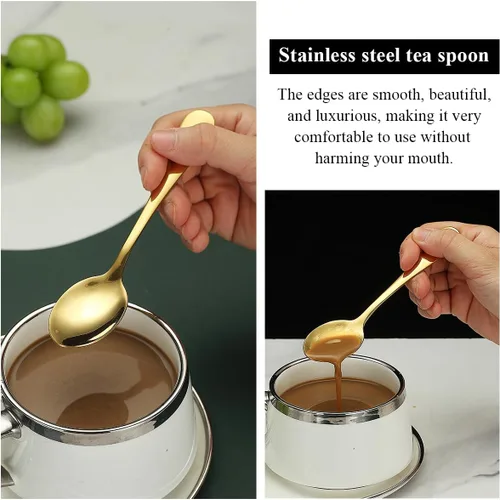 Miniatura 6 de Evanda 12 cucharaditas doradas, acero inoxidable chapado en titanio dorado, cuchara de té de 5.5 in, cubiertos para té, café, pasteles, postres