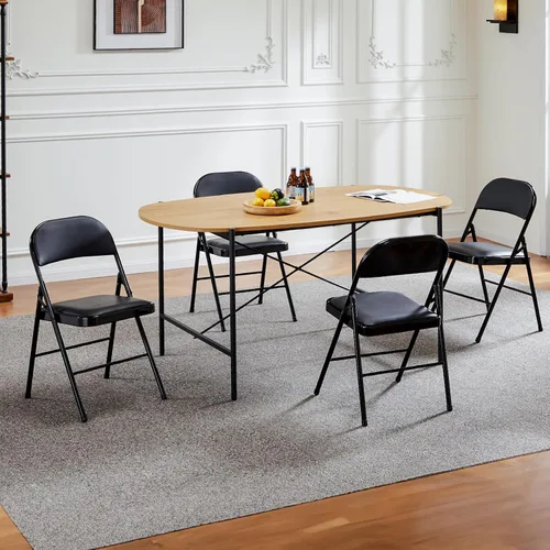 Miniatura 10 de DUMOS Paquete de 2 sillas plegables acolchadas de cuero, asiento comercial apilable portátil para interiores y exteriores con marco de acero, Negro