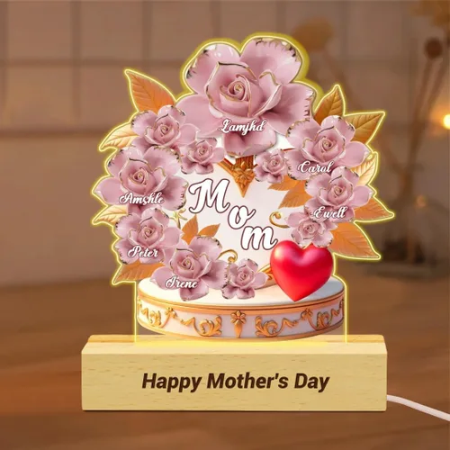 Miniatura 28 de Cada rosa contiene una pieza de tu lámpara de corazón, placa de rosa personalizada con nombre de 1 a 10 niños, luz LED personalizada para mamá, flor
