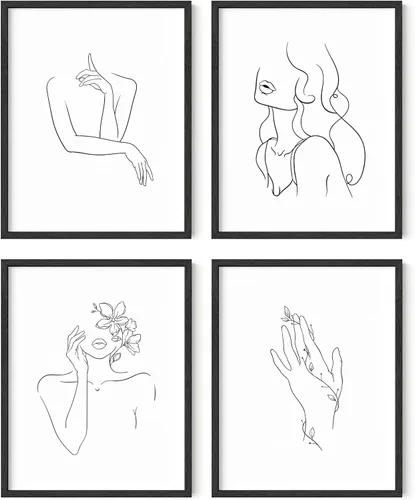 Miniatura 12 de RipGrip Juego de 4 impresiones artísticas minimalistas de líneas, pósteres estéticos, pintura de pared en blanco y negro (sin marco, 12 x 16)