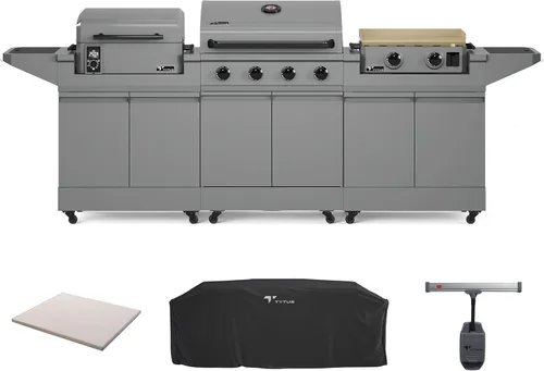 Miniatura 28 de Tytus Anaheim 4-Burner Gas Grill with Prep Cart and Charcoal Grill + Cover, Light, Griddle Insert - Modular Outdoor Kitchen, Quick Assembly, Outdoor