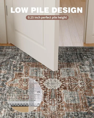 Miniatura 9 de Roxstand Alfombras de 2,44 x 3,05 m para sala de estar, alfombra vintage lavable con respaldo antideslizante, alfombra grande resistente a manchas