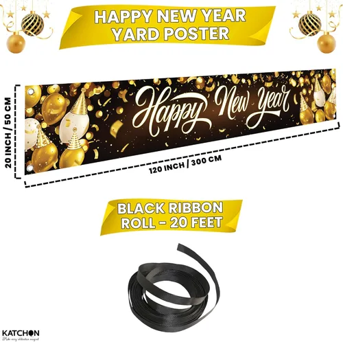 Miniatura 2 de KatchOn, XtraLarge - Cartel dorado de feliz año nuevo 2026-120 x 20 pulgadas, letrero de feliz año nuevo para decoraciones de Año Nuevo 2026