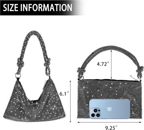 Miniatura 6 de Bolso de noche brillante con diamantes de imitación, bolso de mano plateado tipo clutch para mujeres, bolsos cruzados para fiesta, baile