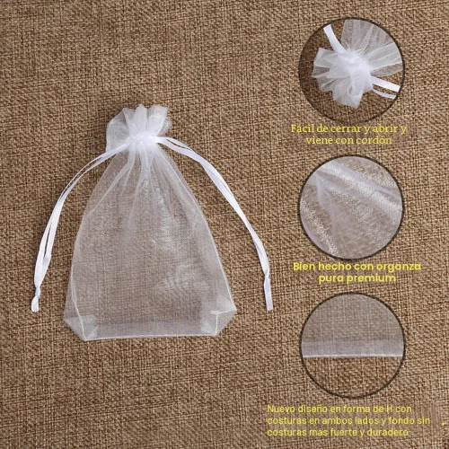 Miniatura 2 de Hopttreely 100 bolsas de organza transparentes premium, bolsas de regalo para bodas blancas, bolsas de joyería de 4 x 4.72 pulgadas para fiestas