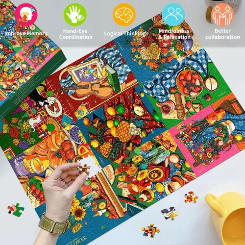 Miniatura 2 de HUADADA Rompecabezas para adultos de 1000 piezas, rompecabezas de desafío de ilustración de cuadrícula de 3 x 3, ilustración original de 1000 piezas