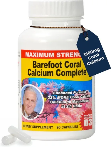90 cápsulas de calcio coral de 1500 mg - Salud ósea - 72 minerales traza, calcio, magnesio y vitamina D3 - Desarrollado por Bob Barefoot