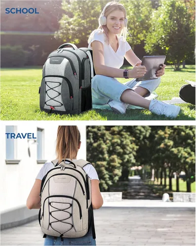 Miniatura 5 de BAGSMART Mochila unisex para laptop, antirrobo de 15.6 pulgadas, resistente al agua, con orificio para cargador USB, color beige