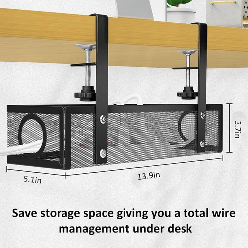 Miniatura 2 de Bandeja de organización de cables para debajo del escritorio, organizador de cables de metal para el hogar, oficina, negro