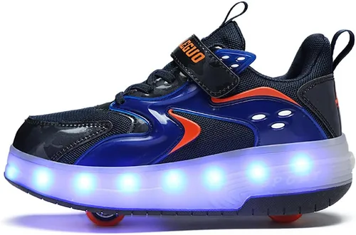 Miniatura 3 de CEIEOE Zapatos con ruedas para niños 4 ruedas mejoradas, modelo 16 LED, recargable, colorido, para niñas, niños, tenis retráctiles, zapatos