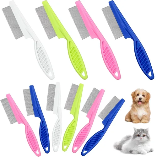 10 peines para pulgas para perros y gatos, herramienta para eliminar pulgas con dientes de metal de acero inoxidable para desenredar, kit de aseo