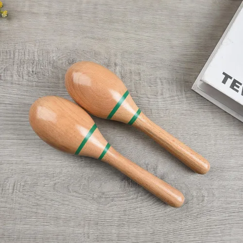 Miniatura 4 de 2 piezas de maracas de madera para niños y adultos, instrumento musical de maracas de madera Verde