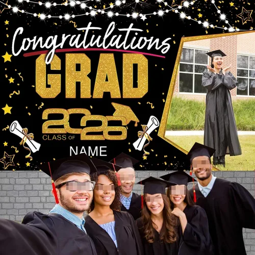 Miniatura 3 de Decoraciones personalizadas para fiestas de graduación 2026 – Cartel de felicitación de graduación grande – Cartel de fondo de graduación