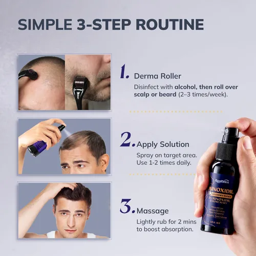 Miniatura 7 de Kit de Minoxidil 5% para Hombres y Mujeres con Rodillo Dérmico de 0.25 mm – Kit de Crecimiento de Barba y Spray para el Crecimiento del Cabello – Se