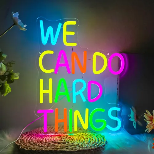 Letrero de neón con texto en inglés «We Can Do Hard Things», luces de neón motivacionales LED para decoración de pared, luces de neón regulables con