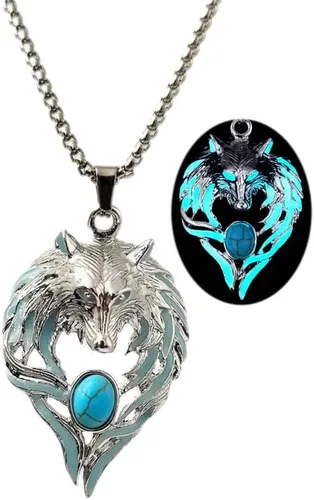 Collar de lobo para mujeres y hombres, collar luminoso con colgante de cabeza de lobo vikingo, regalo de Halloween, joyería que brilla en la