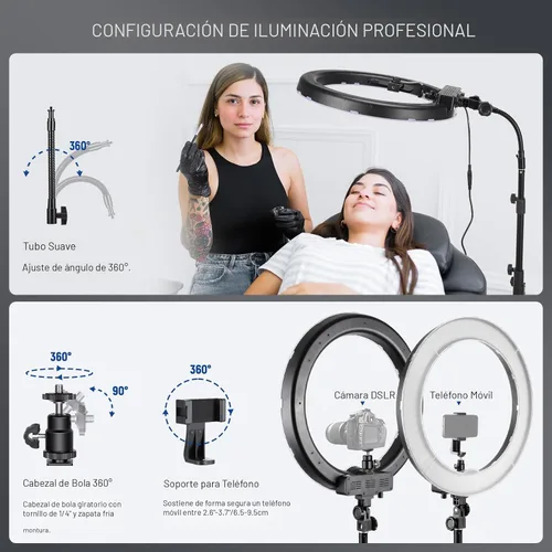 Miniatura 7 de NEEWER Kit de luz de anillo de 18 pulgadas: LED profesional de 55 W 5600 K con soporte y soporte para teléfono, tubo suave y bolsa para extensión