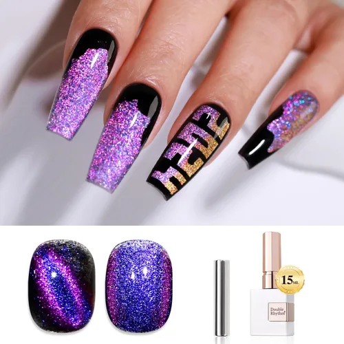 Miniatura 38 de Double Rhythm Esmalte de gel Jelly Glass de ojo de gato con imán, 0.5 onzas líquidas, brillo holográfico, brillante, translúcido