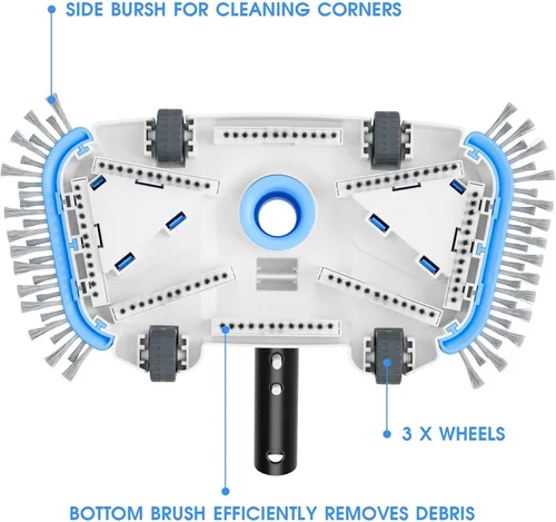 Miniatura 5 de Cabezal de aspiradora de piscina con mango de control direccional, resorte de mantenimiento estable, ruedas y cepillo lateral e inferior, cabezal