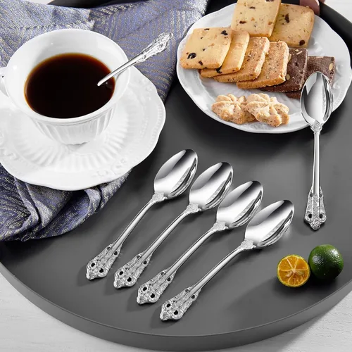Miniatura 6 de KEAWELL Lujoso juego de cucharas de espresso de 5.1 pulgadas, 6 piezas, mini cuchara de café, acero inoxidable 18/10, diseño magnífico con Plateado