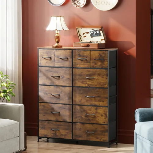 Miniatura 4 de WLIVE Cómoda alta para dormitorio con 12 cajones, cómodas y cajoneras, cómodas de tela para closet, organizador de cómoda de almacenamiento