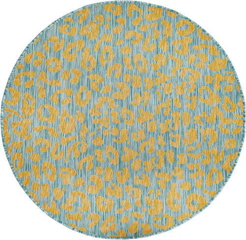 Miniatura 3 de Unique Loom Outdoor Safari Collection - Alfombra de área Leopard (4' 1" redonda, azul amarillo/azul)