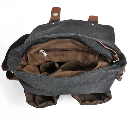 Miniatura 6 de Bolsa de lona para cámara de cuero para hombre DSLR SLR SLR, bolsa de mensajero para cámara vintage, bolsa de hombro (gris oscuro)