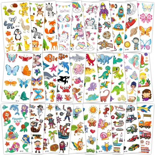 Habett Tatuajes para niños, más de 300 estilos mixtos de tatuajes temporales, juego de calcomanías para niñas y niños, dinosaurios espaciales,