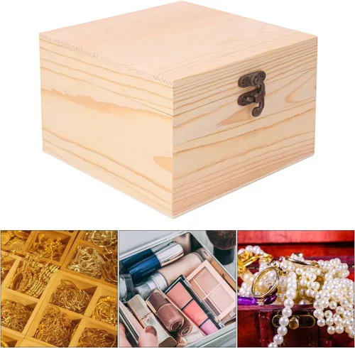 Miniatura 7 de Paquete de 8 cajas de madera de pino liso, 6 x 6 x 4 pulgadas con tapa con bisagras para manualidades y fines decorativos