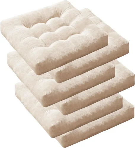Miniatura 32 de Juego de cojines de suelo de 2 piezas, cojines grandes redondos para sentarse para adultos, cojines acolchados de corduroy para sala de estar
