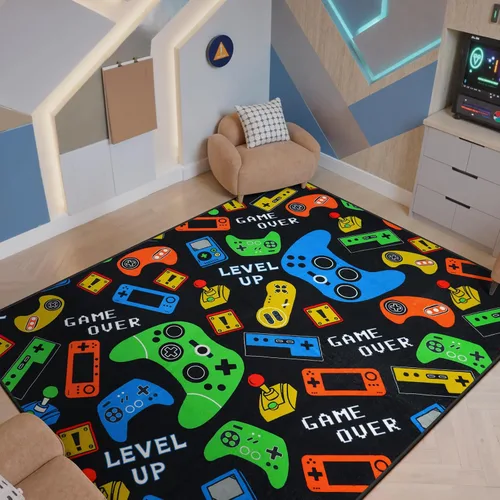 Miniatura 17 de STARUIA Alfombra negra con video gamer para habitación de niños, pequeña alfombra lavable de 3 x 5 pies para dormitorio de niños, alfombra suave