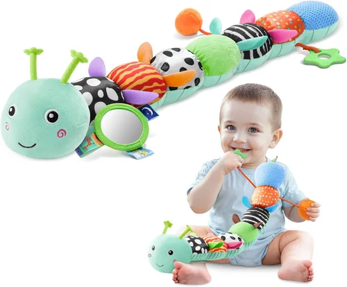 Miniatura 13 de AWOTOY Juguetes para bebés de 0-6-12 meses, juguetes de peluche musicales con actividad, suaves y multisensoriales con crujido, sonajeros