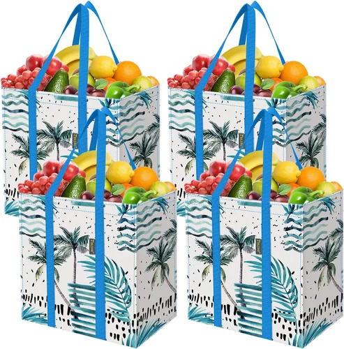 Miniatura 9 de BALEINE 2 PK Grocery Bags Reusable Shopping Bags with Reinforced Bottom, Heavy Duty Foldable Tote Bags (Antique Folidage)