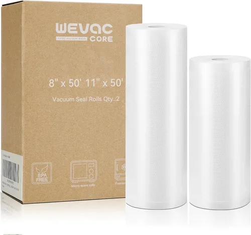Wevac - Bolsas sellables al vacío de 8 pulgadas x 50 pies, 11 pulgadas x 50 pies. Paquetes de 2 rollos para Food Saver, Seal a Meal, Weston. Grado