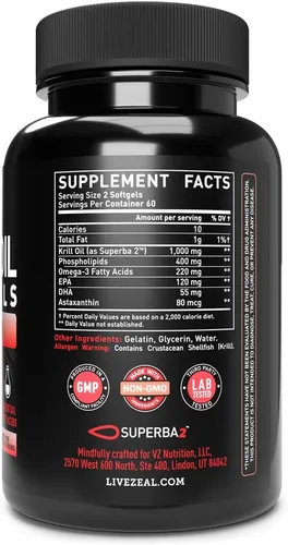Miniatura 2 de Aceite de krill antártico de 1000 mg (120 cápsulas blandas) Suplemento de aceite de pescado Omega 3 con EPA, DHA y astaxantina, para apoyo