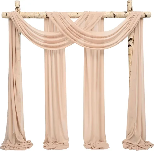 Miniatura 11 de Cortinas de arco de boda, 8 paneles de 28" x 20 pies, cortinas de tela de gasa blanca para ceremonia y recepción Blanco