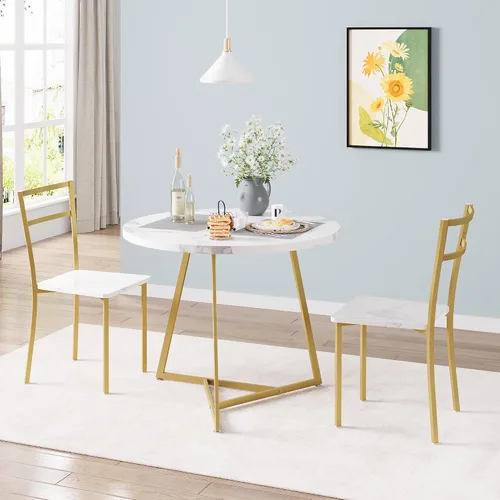 Miniatura 6 de SLKEVERSA - Juego de mesa de comedor pequeña para 2, mesa de cocina circular con 2 sillas tapizadas y respaldo, juego de mesa redonda de 3 piezas