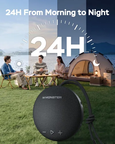 Miniatura 4 de Altavoz Bluetooth Monster de 35 W (pico), altavoz de ducha IPX8 impermeable, Bluetooth 5.4 con sonido HD fuerte y graves robustos, tiempo de Negro