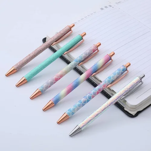 Miniatura 2 de Oddmoal Fun Sparkle - Bolígrafo para mujer, bonitos bolígrafos de metal brillante, bolígrafo multicolor retráctil para diario y escuela, tinta