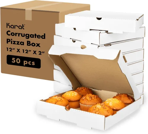 Miniatura 18 de Karat Cajas de pizza de 20,3 x 20,3 cm [paquete de 50] Cajas corrugadas de impresión roja clásica Ventiladas, resistentes a la grasa, duraderas