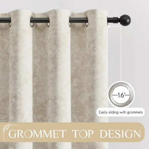 Miniatura 6 de Beauoop - Cortinas opacas beige con diseño floral jacquard, 2 paneles, para dormitorio/sala, de felpilla, gris pardo, aislantes y a prueba de ruido