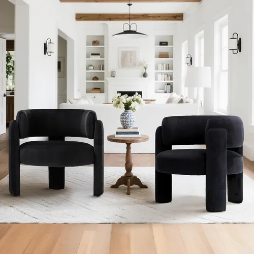 Miniatura 11 de COLAMY Silla decorativa moderna de terciopelo, silla tapizada, cómoda silla con brazo lateral con 3 patas para sala de estar, dormitorio, lectura